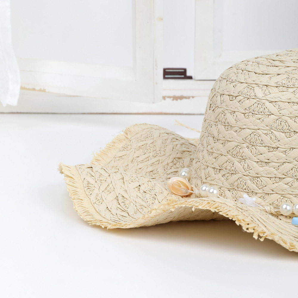 Chapeaux De Paille Pour Femmes, Collection Romantique, Style Océanique, Tissés En Coquillage Et Étoiles De Mer, En Raphia h5Image6