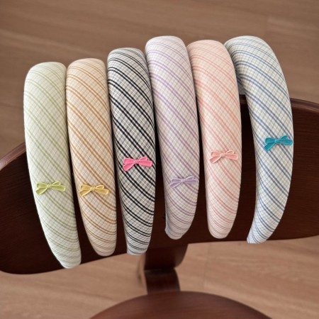 Bandeaux à cheveux en tissu à carreaux avec nœud papillon quotidien, collection Simple