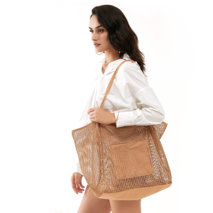 Sac Fourre-Tout Tissé Uni Style Vacances Pour Femme h5 Image3