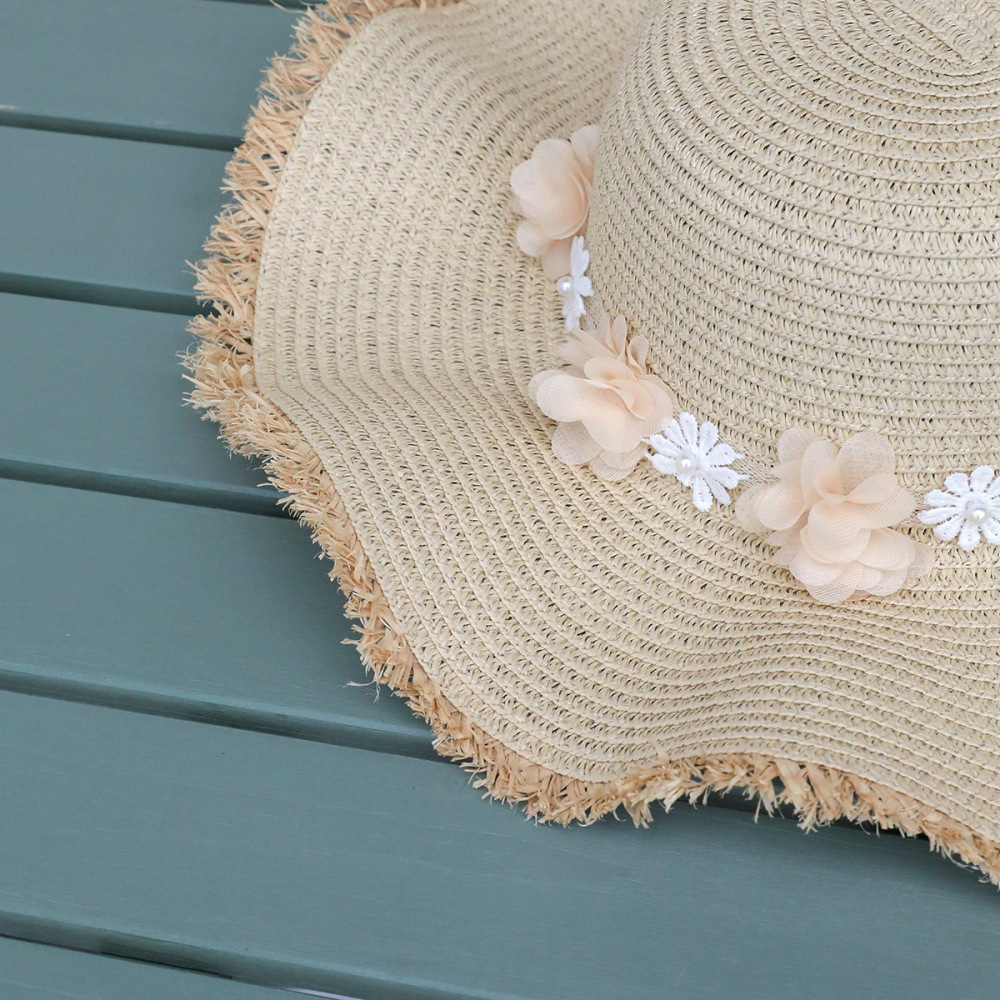 Chapeaux De Paille En Raphia Uni À Motif Floral Romantique Pour Femmes, Collection Vacances Image4