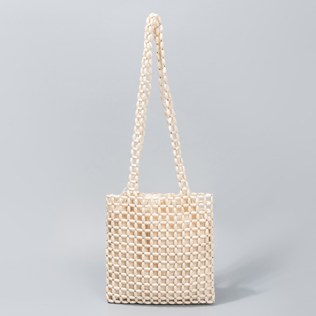 Sac carré pour femme en bois ajouré orné de perles tissées style vacances 2
