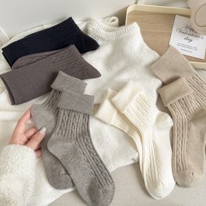 Chaussettes Mi-Mollet Basiques À Rebond Léger, Couleur Unie h5 Image2