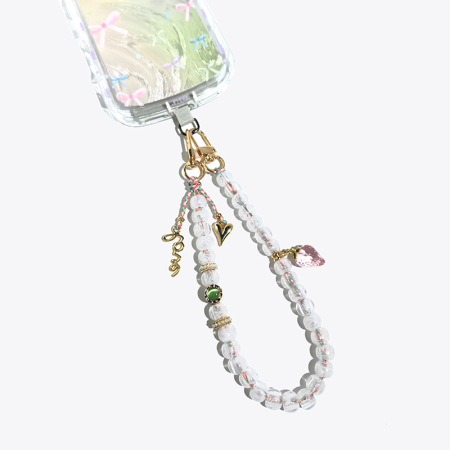 Chaîne de téléphone Simple Series Sweet Letter Heart, perles unies couleur fraise en acrylique