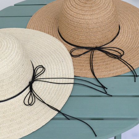 Chapeaux de paille pour femmes en raphia uni, avec nœud papillon, collection Simple Series Vacation 2
