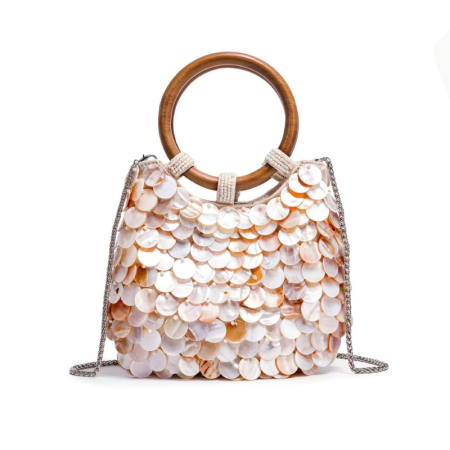 Sac carré femme en PVC transparent tissé uni, style décontracté, motif coquillages.