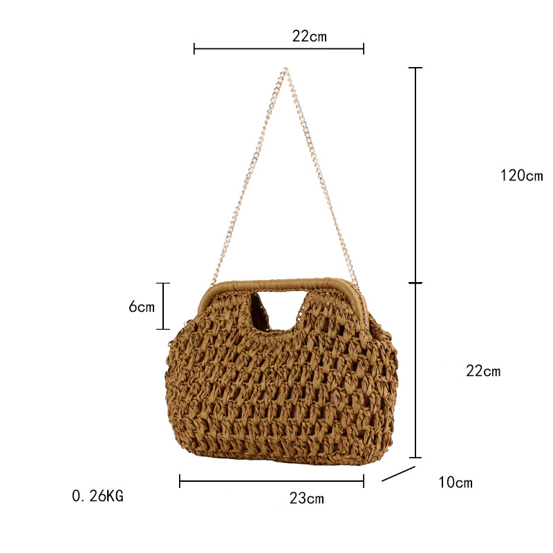 Sac Rond Pour Femme En Raphia Tissé Uni, Style Décontracté