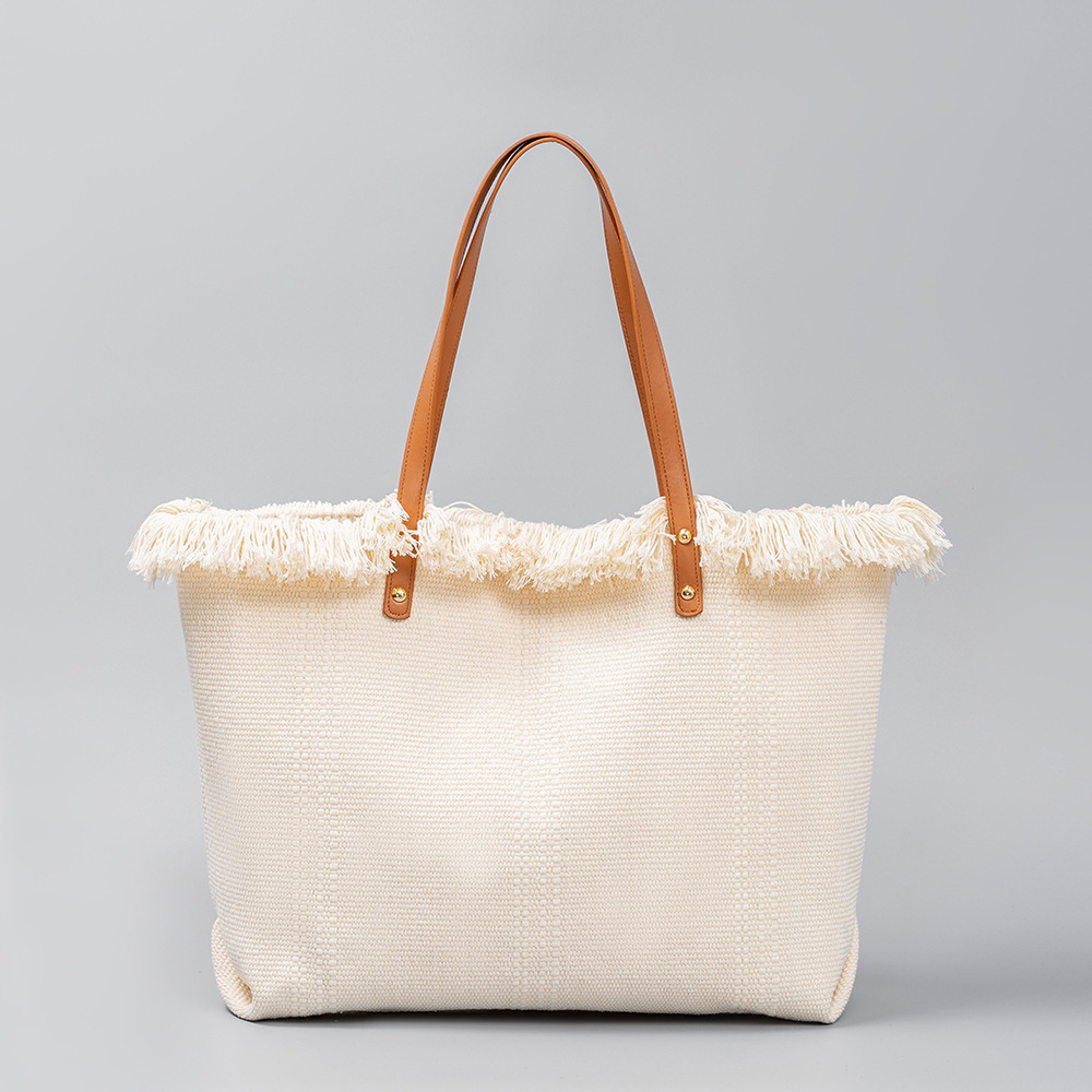 Sac Cabas Femme En Toile Unie À Pompons, Style Décontracté h5Image2