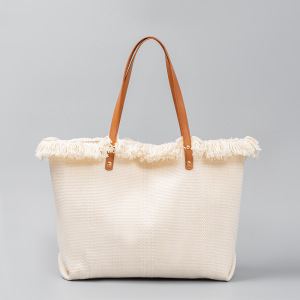 Sac Cabas Femme En Toile Unie À Pompons, Style Décontracté h5 Image2
