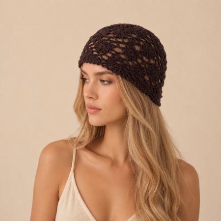 Chapeau tissé à la main en coton ajouré, couleur unie, de la série Simple
