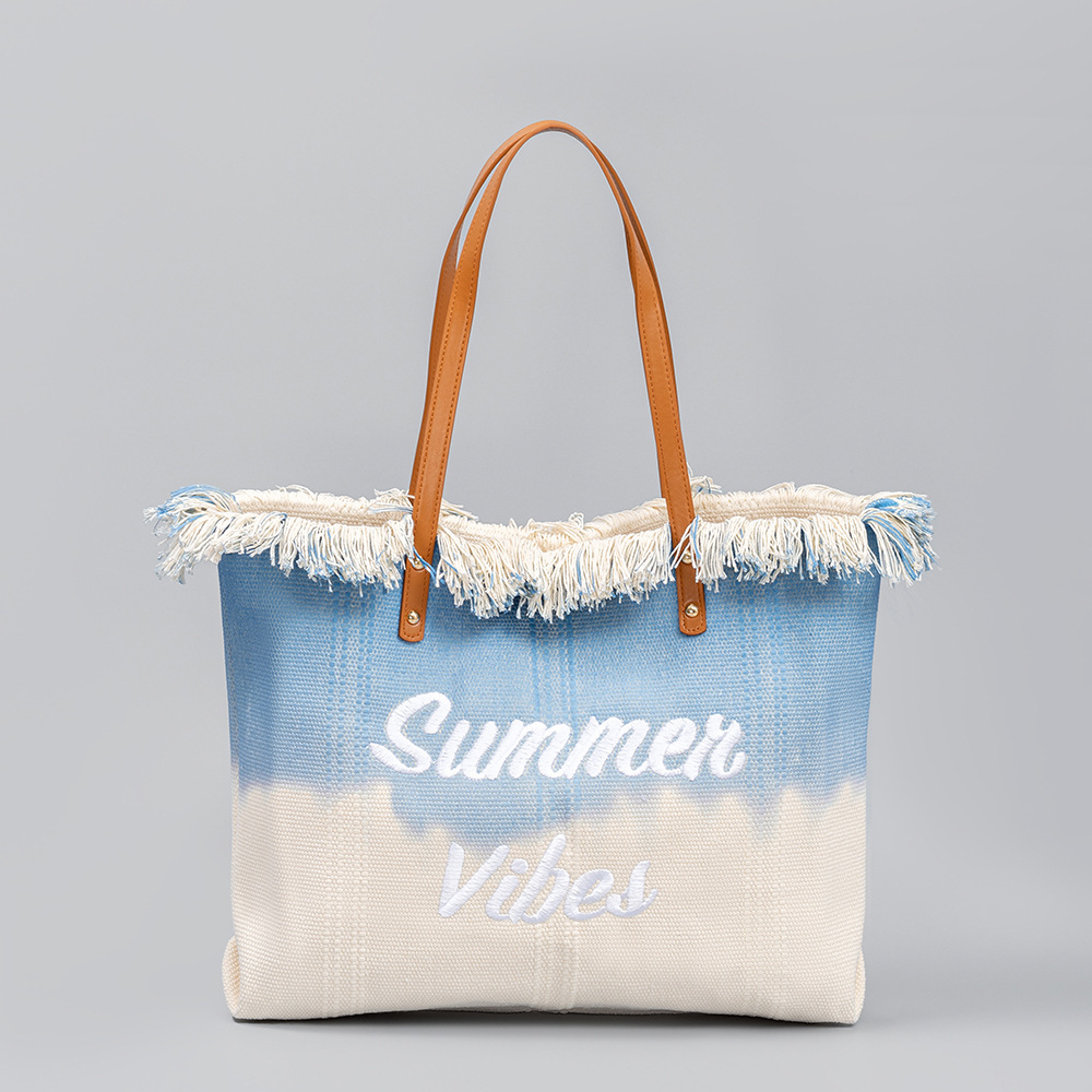 Sac Cabas Femme En Tissu Dégradé De Couleurs, Style Décontracté, Avec Lettres Brodées. Image2