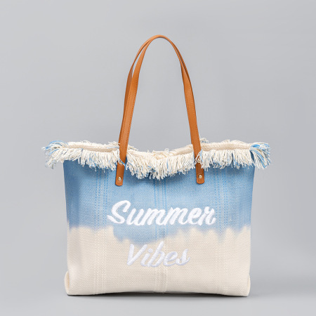 Sac cabas femme en tissu dégradé de couleurs, style décontracté, avec lettres brodées. 2