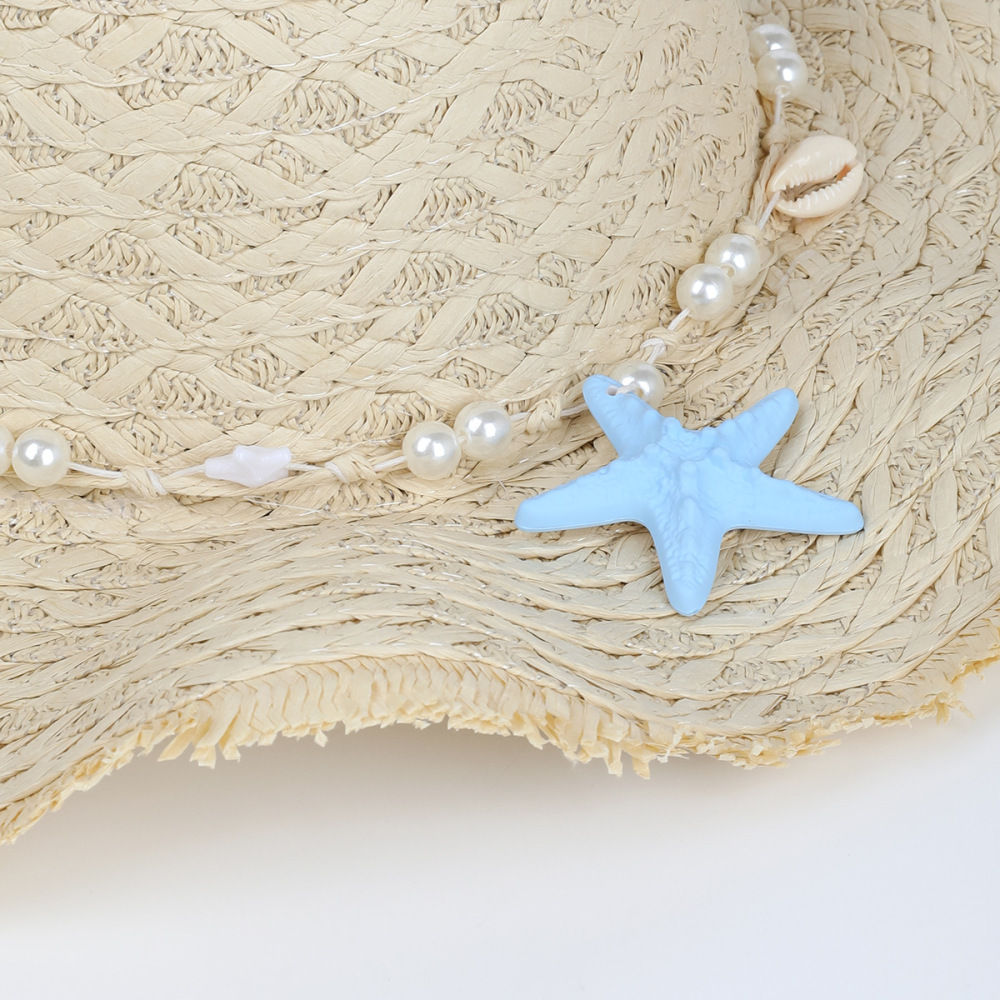 Chapeaux De Paille Pour Femmes, Collection Romantique, Style Océanique, Tissés En Coquillage Et Étoiles De Mer, En Raphia h5Image4
