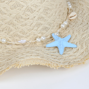 Chapeaux De Paille Pour Femmes, Collection Romantique, Style Océanique, Tissés En Coquillage Et Étoiles De Mer, En Raphia h5 Image4