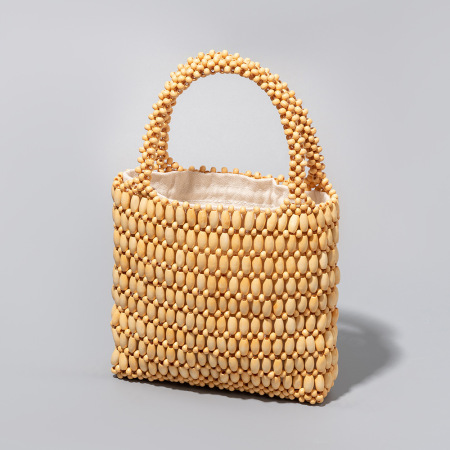 Sac carré femme en acrylique ajouré, tissé, uni, orné de perles, style vacances 2