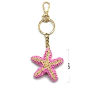 Collection Romantique, Vacances, Style Océanique, Porte-Clés En Raphia Tissé En Forme D'Étoile De Mer Aux Couleurs Mélangées h5 