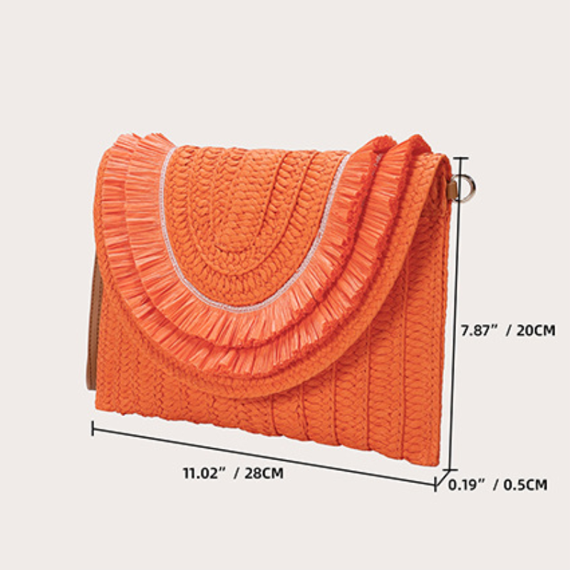 Sac Carré Femme En Raphia Tissé À Pompons, Couleur Unie, Style Vacances 