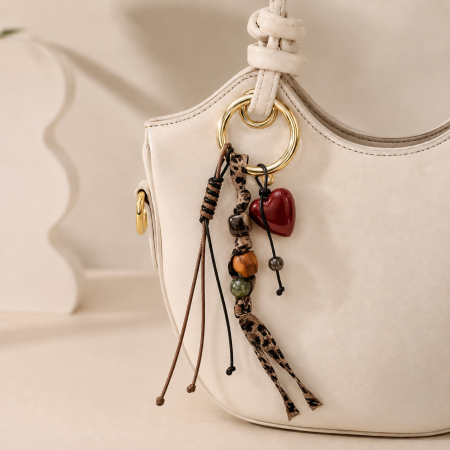 Porte-clés de sac en acrylique tissé, forme cœur irrégulière, imprimé léopard, collection romantique rétro