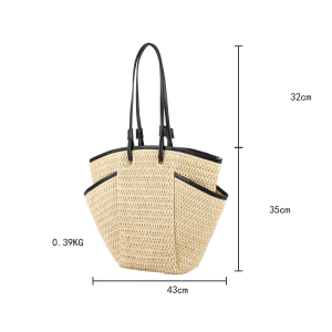 Sac Trapèze Femme En Raphia Tissé Uni, Style Décontracté h5 