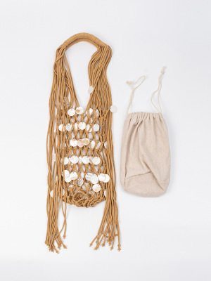 Sac Rond Pour Femme À Pompons Style Vacances, Orné De Coquillages Tissés Ajourés h5 Image5