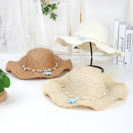 Chapeaux de paille pour femmes, collection romantique, style océanique, tissés en coquillage et étoiles de mer, en raphia