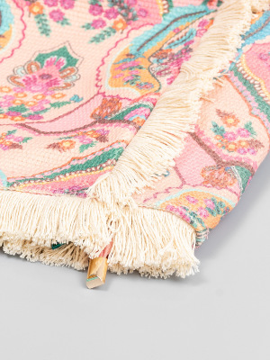 Sac Cabas En Toile Pour Femme, Style Bohème, À Pompons Floraux De Forme Irrégulière, Motifs Cachemire Multicolores Et Géométriques. h5 Image5