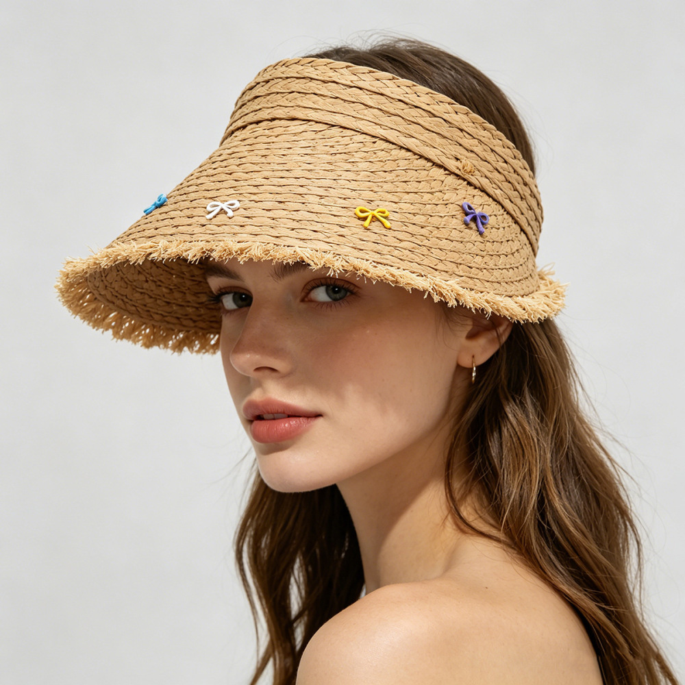 Chapeaux Pour Femmes En Raphia Tissé, Couleur Cerise Unie, Avec Nœud Floral Décontracté Et Style Simple, Collection Simple Series h5Image4
