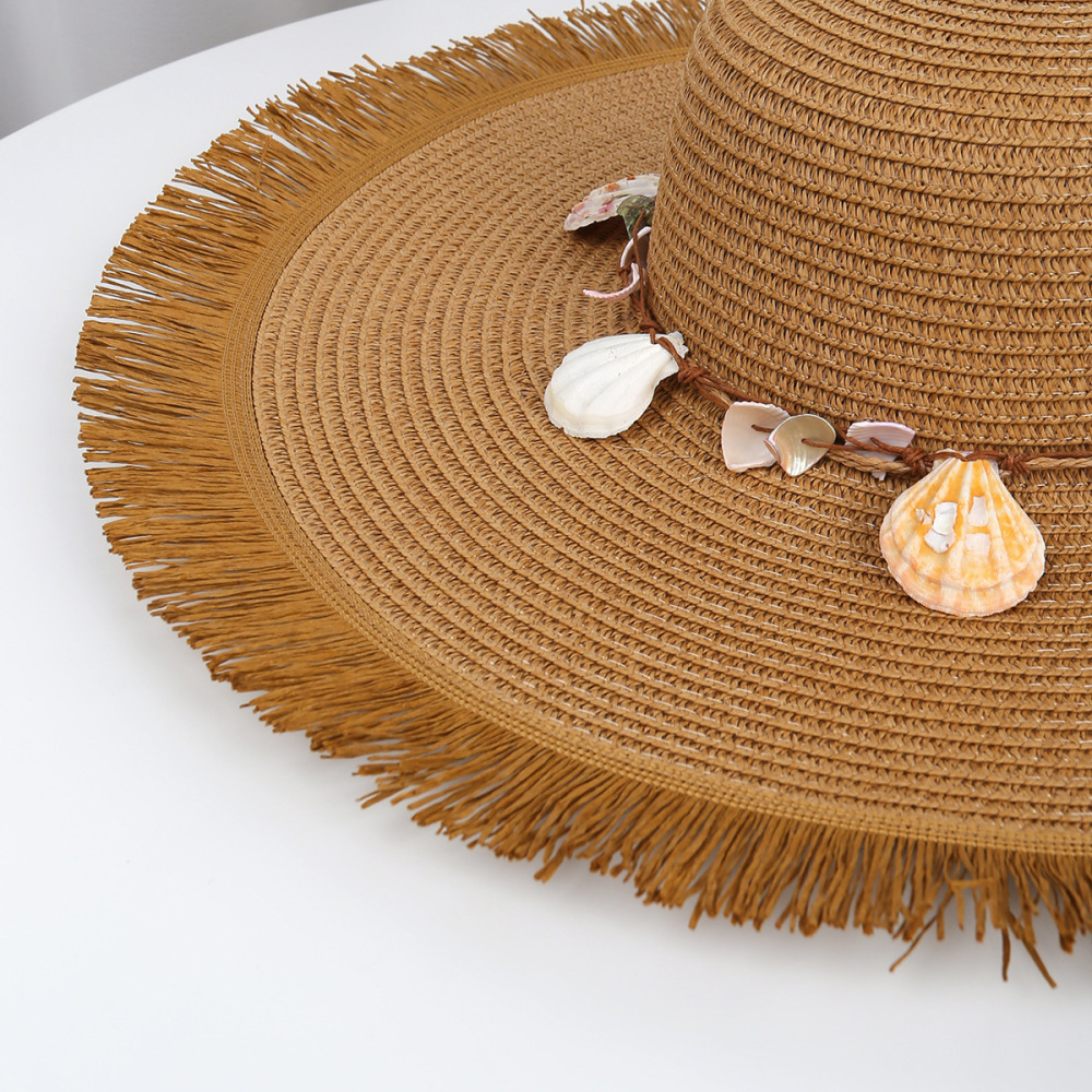 Chapeaux De Paille Pour Femmes, Style Océanique, Couleur Unie, Collection Simple Series Vacation, En Raphia Tissé. Image3
