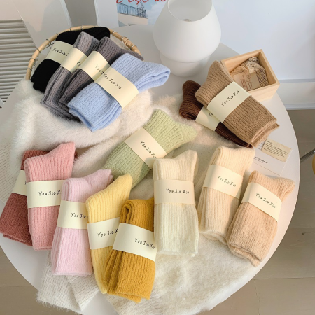 Chaussettes mi-mollet basiques à rebond léger, couleur unie