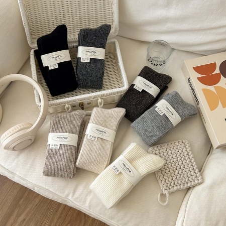 Chaussettes mi-mollet basiques à rebond léger, couleur unie