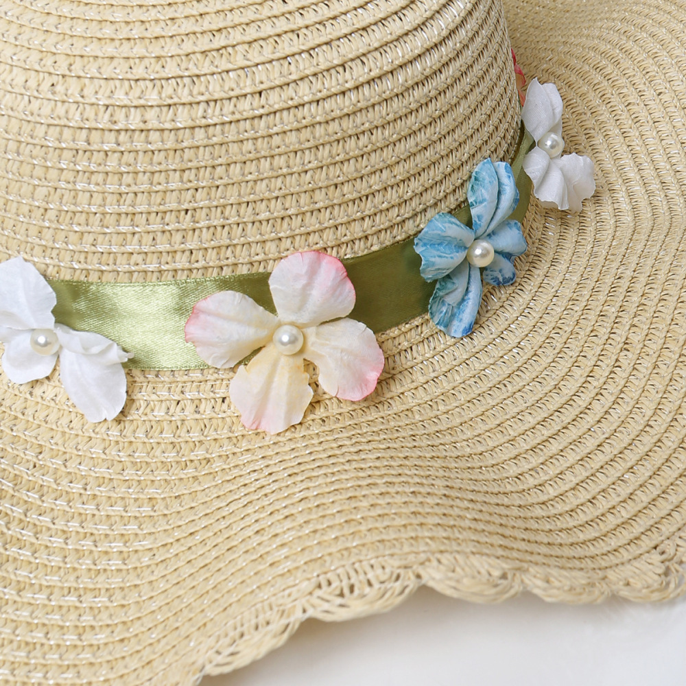 Chapeaux De Paille En Raphia Pour Femmes, Collection Simple, Avec Nœud Floral Et Ruban, Style Vacances Image3
