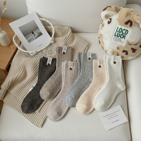 Chaussettes mi-mollet basiques à rebond léger, couleur unie