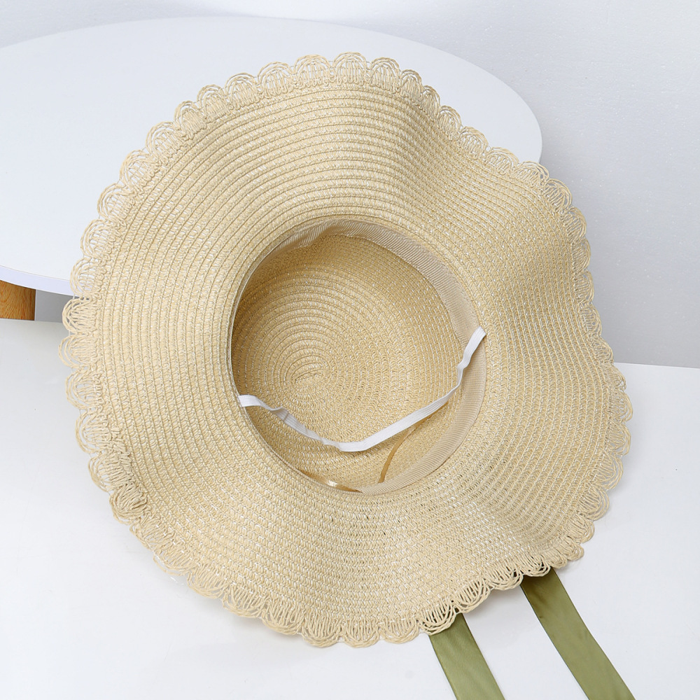 Chapeaux De Paille En Raphia Pour Femmes, Collection Simple, Avec Nœud Floral Et Ruban, Style Vacances Image5