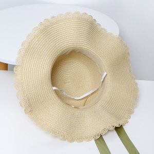 Chapeaux De Paille En Raphia Pour Femmes, Collection Simple, Avec Nœud Floral Et Ruban, Style Vacances h5 Image5