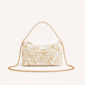 Sac Carré Pour Femme En Acrylique Tissé À Sequins, Perles Et Coquillages, Style Soirée h5 Image3