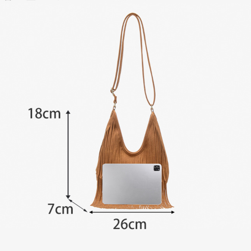 Sac Rond Pour Femme En Cuir Uni À Pompons Style Bohème 