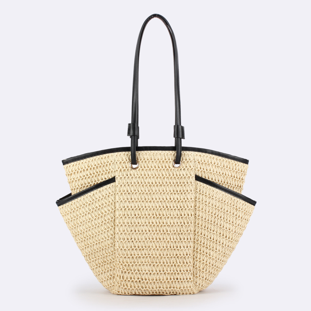 Sac Trapèze Femme En Raphia Tissé Uni, Style Décontracté Image2