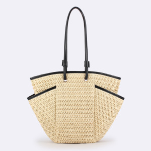 Sac Trapèze Femme En Raphia Tissé Uni, Style Décontracté h5 Image2