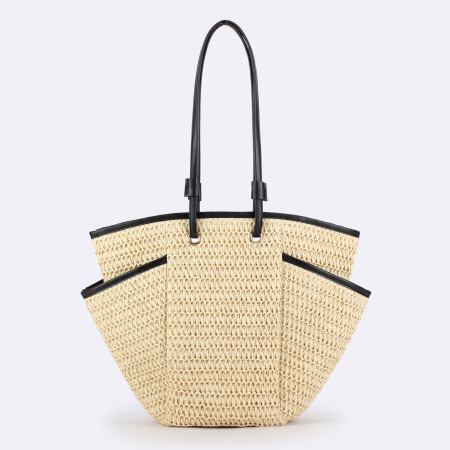 Sac trapèze femme en raphia tissé uni, style décontracté 2