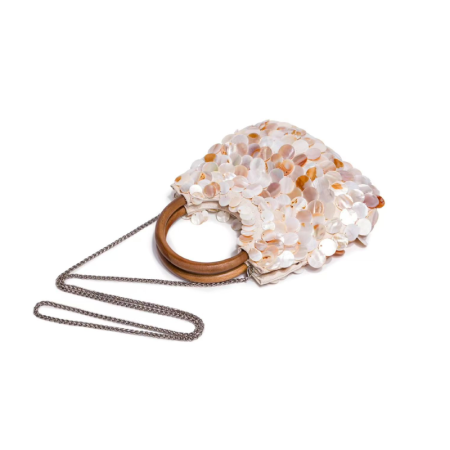 Sac rond pour femme, style décontracté, tissé à sequins, couleur unie, motif coquillages. 2