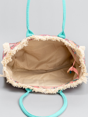 Sac Cabas En Toile Pour Femme, Style Bohème, À Pompons Floraux De Forme Irrégulière, Motifs Cachemire Multicolores Et Géométriques. h5 Image3