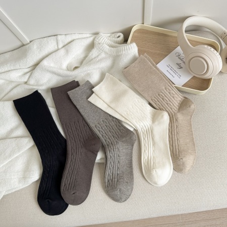 Chaussettes mi-mollet basiques à rebond léger, couleur unie