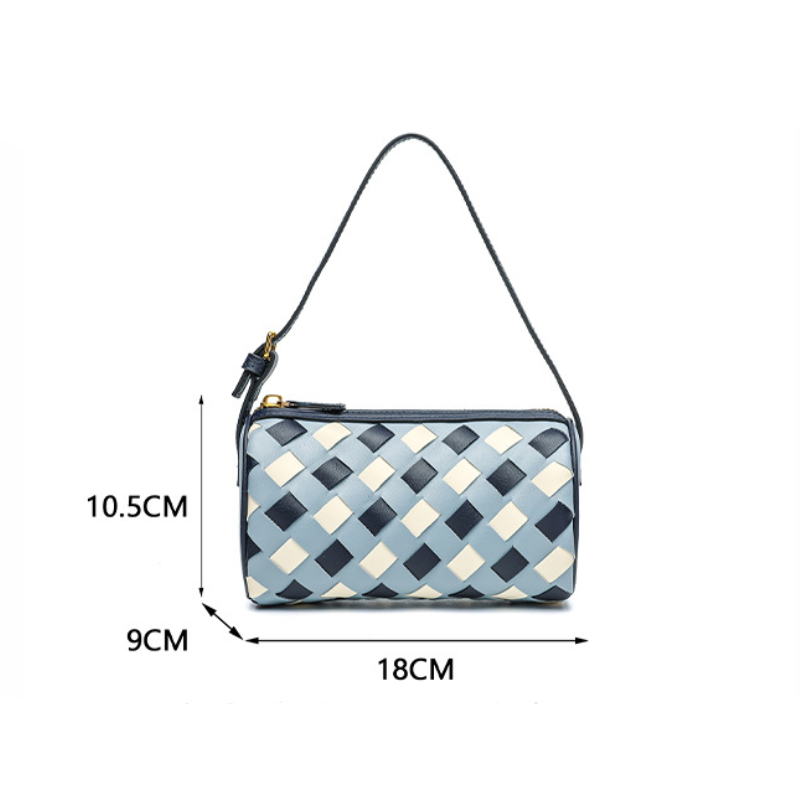 Sac Rond Pour Femme En Pu Tissé De Style Minimaliste Et De Couleurs Mélangées