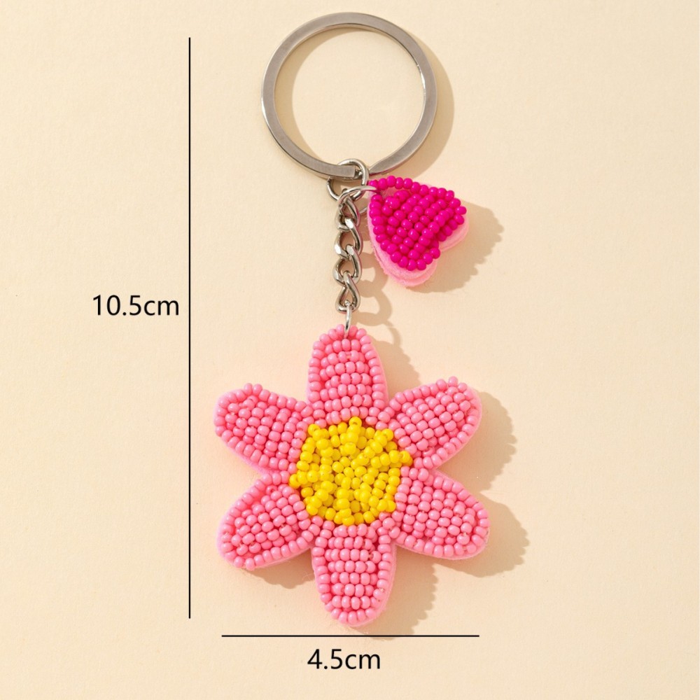 Porte-Clés Romantique En Plastique Avec Perles En Forme De Cœur Et De Fleurs. Collection « Sweet Flower Sweet Heart Beads ». 