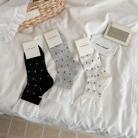 Chaussettes mi-mollet élégantes à pois en dentelle, légèrement rebondissantes 2