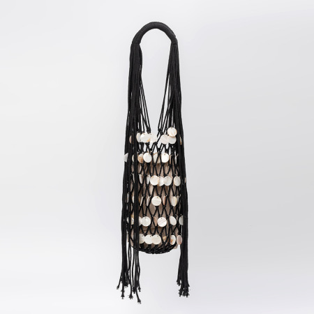 Sac rond pour femme à pompons style vacances, orné de coquillages tissés ajourés 2