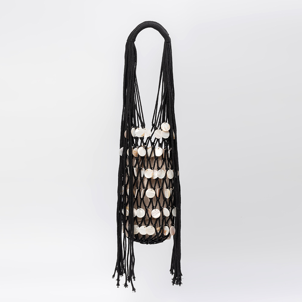 Sac Rond Pour Femme À Pompons Style Vacances, Orné De Coquillages Tissés Ajourés h5Image2