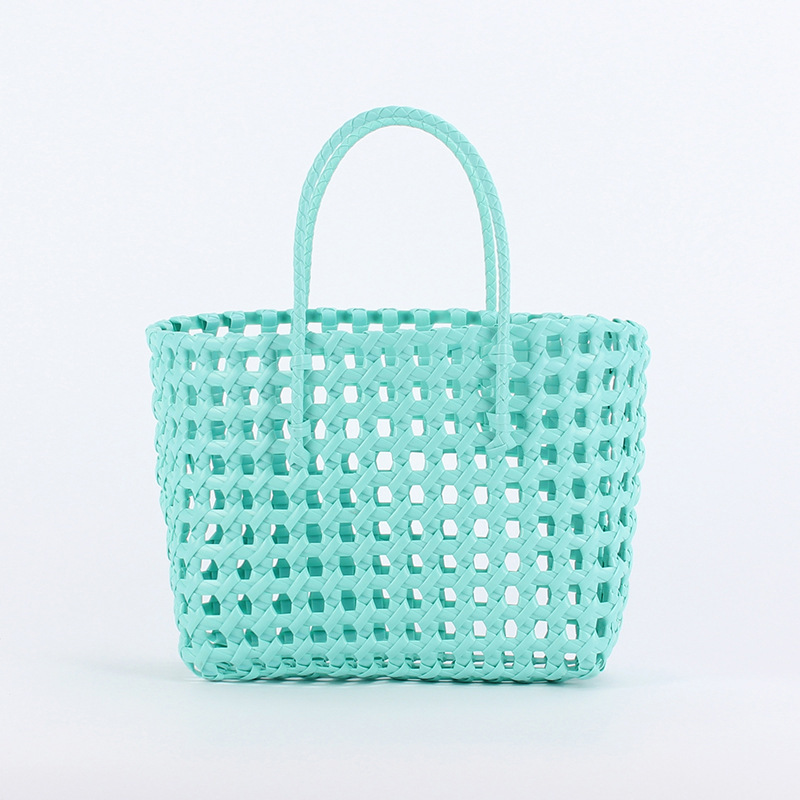 Sac Fourre-Tout Femme En Pvc Tissé Ajouré, Couleur Unie Style Vacances h5Image2
