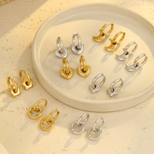 Boucles D'Oreilles Pendantes Pour Femme, Plaquées Or 18 Carats, En Forme De Cœur Et De Pentagramme, En Acier Inoxydable 304, Étanches Et Élégantes. Style Décontracté. h5 Image2