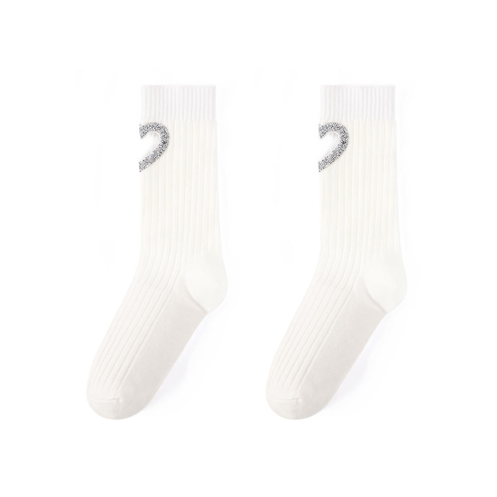 Chaussettes Légères Et Luxueuses En Pur Coton Tricoté Avec Cœur Creux Et Strass Pour Femme 