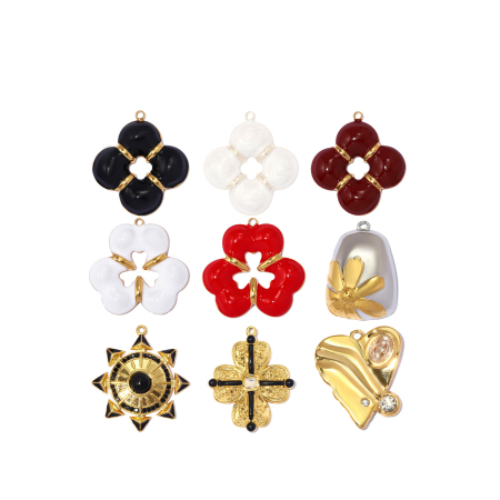 Pendentifs pour femmes en acier inoxydable, couleur or, forme géométrique, fleur et cœur, collection classique à faire soi-même